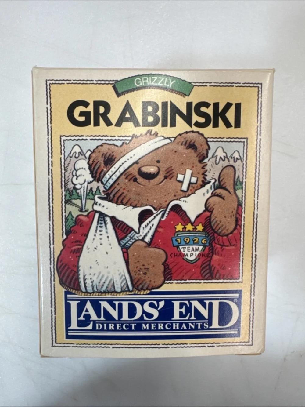 1996 Lands' End Grabinski Rugby Bear Gund Plush Bear Ornament W/ Box